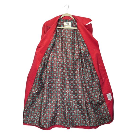 London Fog Long Belted Trench Coat Vintage Women's Sz 8 Red 80s Outdoors Vibrant - Picture 3 of 6